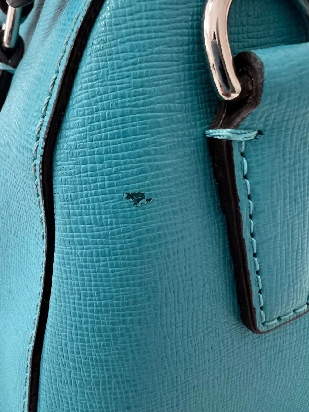Coach Turquoise Leather Satchel with Silver Hardware